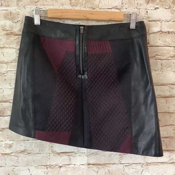 Helmut Lang Black Maroon Lamb Leather Asymmetrical Mini Skirt 4 - Picture 3 of 6